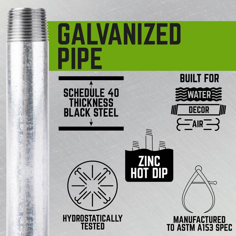 Galv Steel Nipple, STZ, 1-1/2 in x 10 in L - 4