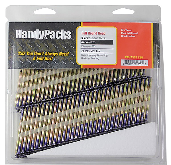 Full Round Head Framing Nails, Jensen Fasteners, 2-3/8 in Smooth Shank, Galvanized, 560 pk - 2