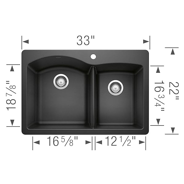 Diamond Kitchen Sink, Blanco, Top/Undermount, 2-Bowl, 1-Hole, Composite - 3