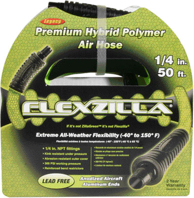 Air Hose, Flexzilla, Hybrid Polymer, 1/4 in x 50 ft L, Fittings: 1/4 in MNPT - 1