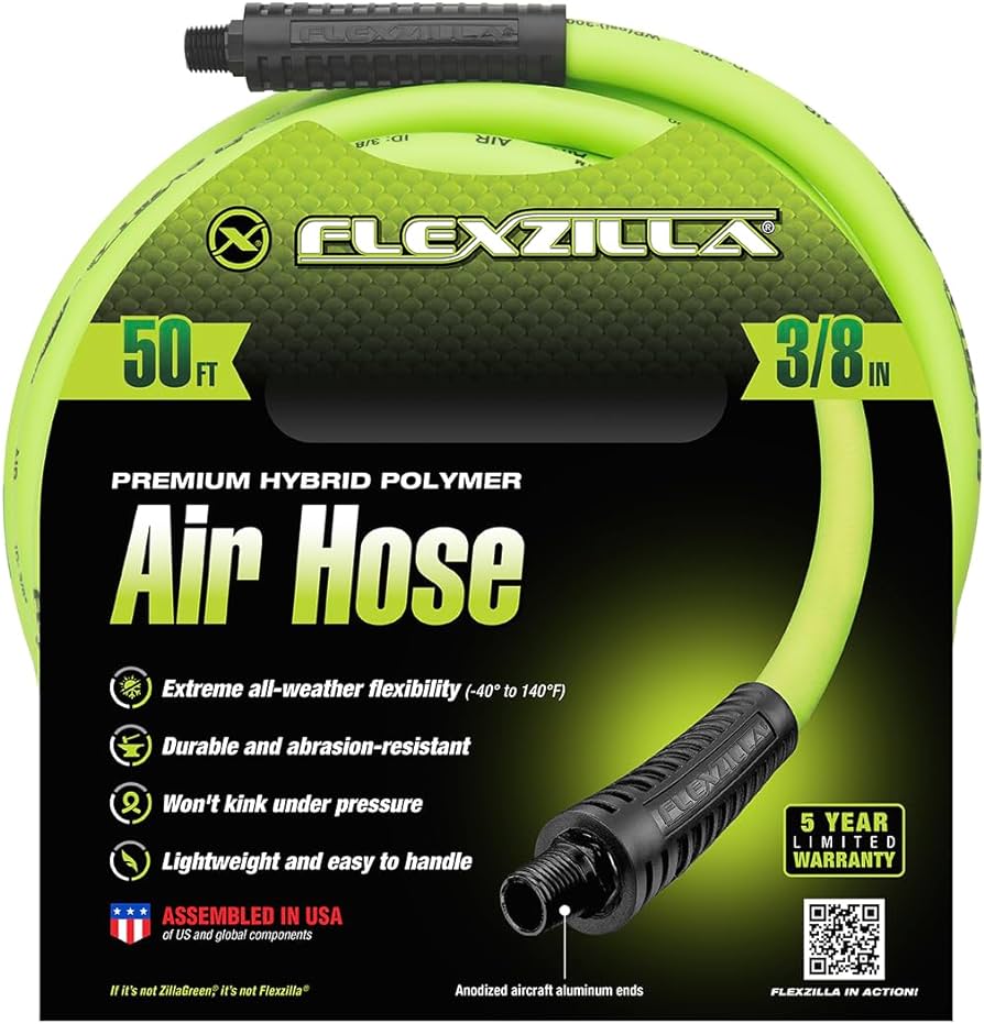 Air Hose, Flexzilla, Hybrid Polymer, 3/8 in x 50 ft L, Fittings: 1/4 in MNPT - 2