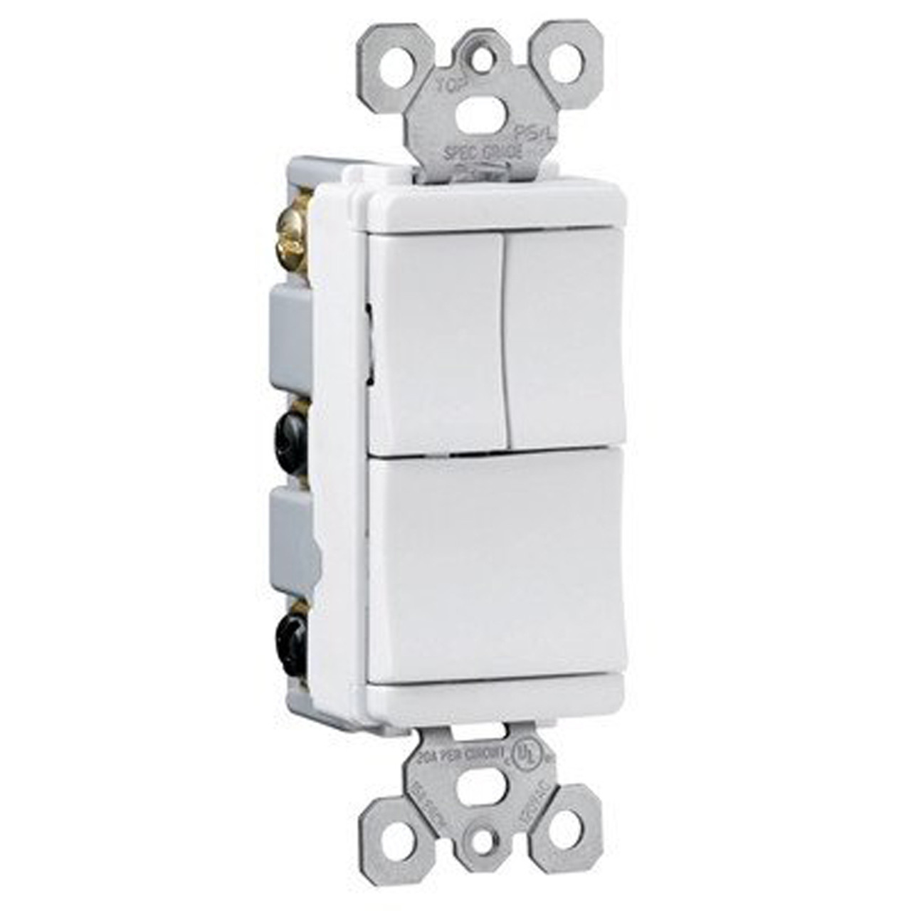 TradeMaster Decorator Combination Switch, Pass & Seymour, 15 A, 120/277 VAC, Back Wire, Side Wire Terminal - 1