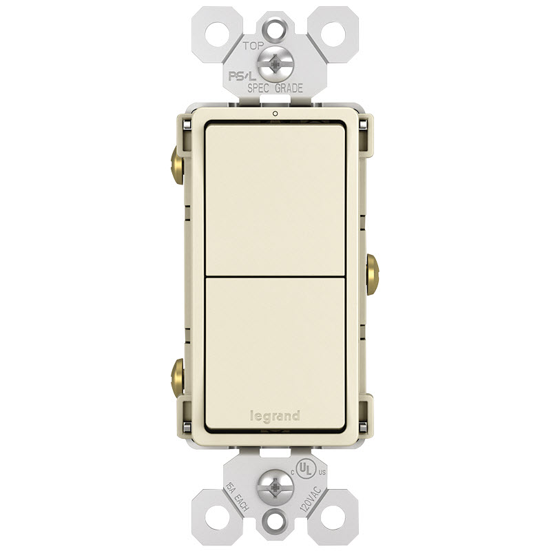 Radiant Decorator Switch, Pass & Seymour, 15 A, 120/125 VAC, Back Wire, Side Wire Terminal, Light Almond - 1