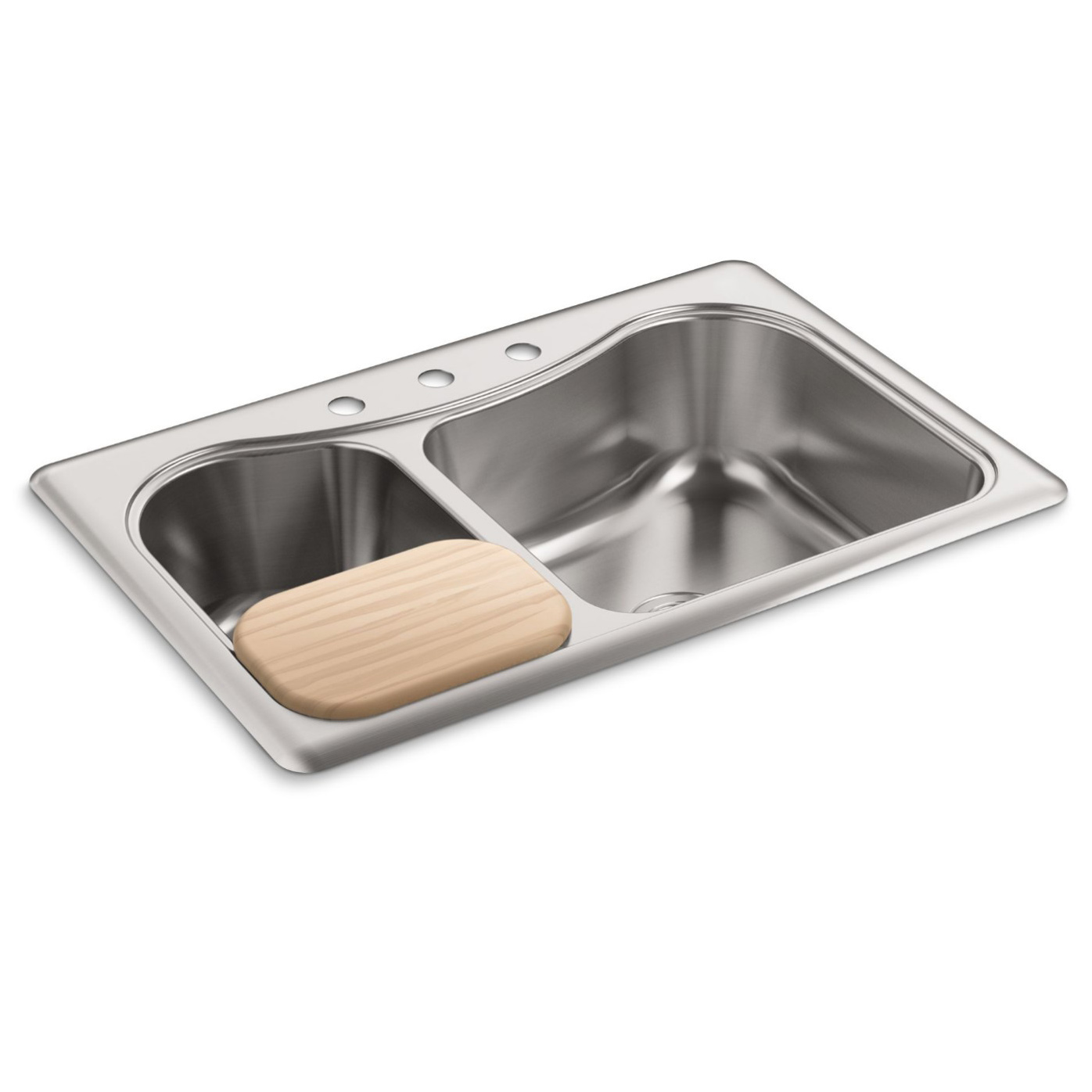Staccato Kitchen Sink, Kohler, Top-Mount, 2-Bowl, 4-Hole, Stainless Steel - 2