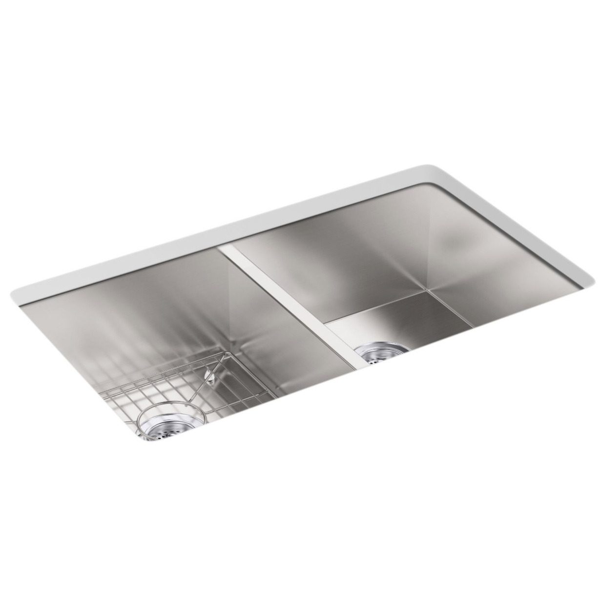 Vault Kitchen Sink, Kohler, Top/Undermount, 2-Bowl, 4-Hole, Stainless Steel - 2
