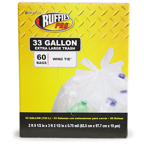 Trash Bags, Ruffies, 33 gal Capacity, Clear - 1
