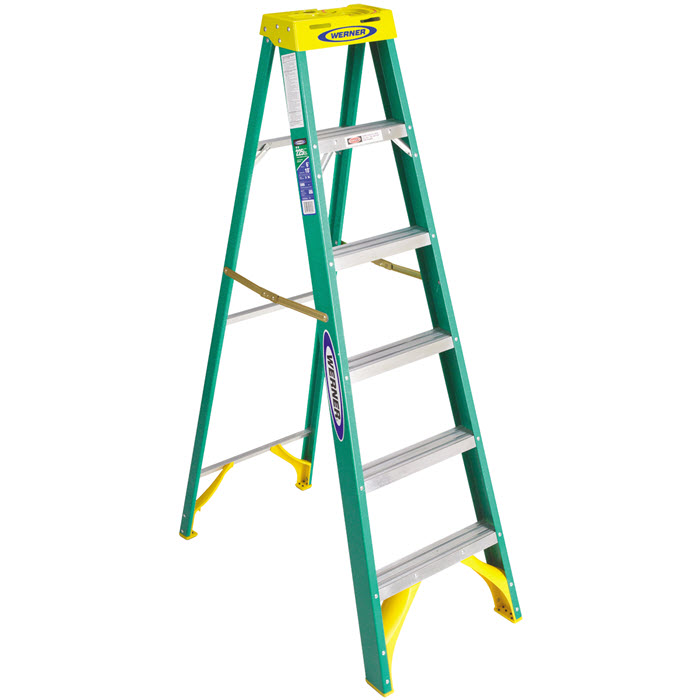 Fiberglass Step Ladder, Werner, 6 ft, 5-Step, Type II 225 lb Capacity - 1
