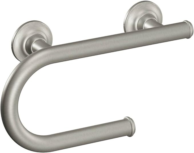 Grab Bar with Toilet Paper Holder, Moen, 8 in L, Nickel - 1