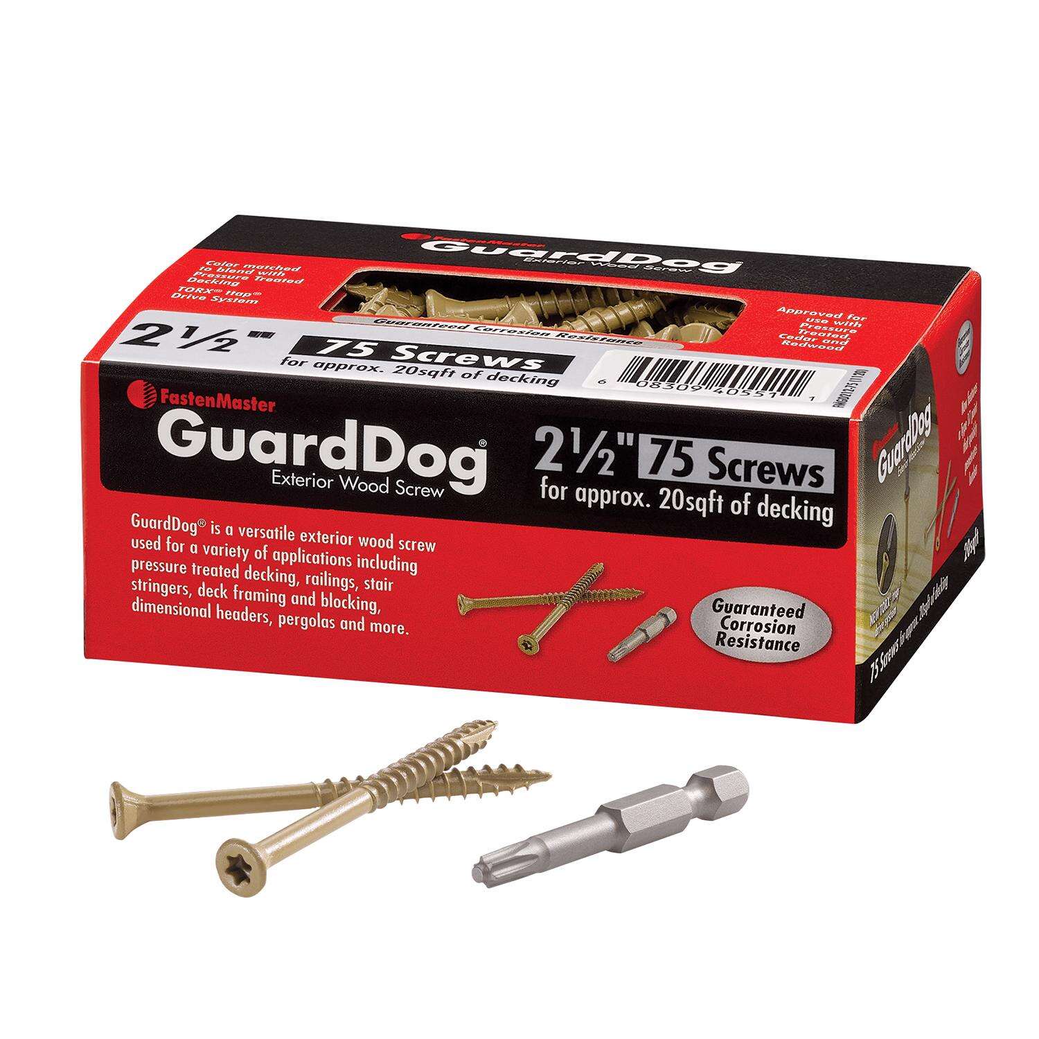 GuardDog Exterior Screw, #9 x 2-1/2 in L, Torx TTap Drive, Flat Head, 75 pk - 2