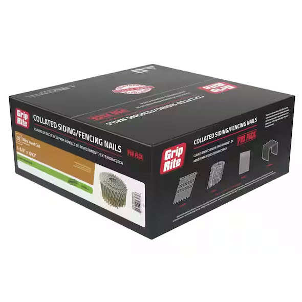 1-3/4 in L x .092 in Wire Weld Ring Shank Coil Nail, Grip-Rite, Steel, Hot-Dipped Galvanized, 3000PK - 1