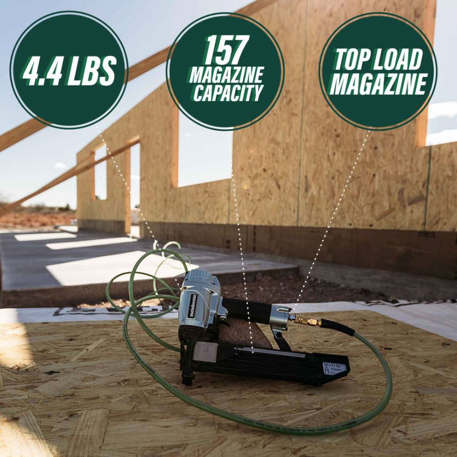 Pneumatic 7/16 Crown Stapler, Metabo Hpt, Shoots 1 in to 2 in Medium Crown 16Ga. Staples - 2
