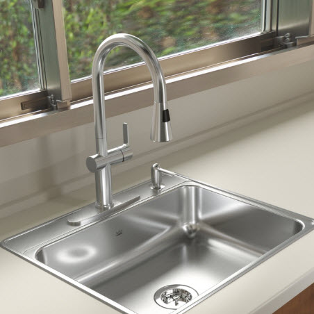Kitchen Sink, Kindred, Top-Mount, 1-Bowl, 4-Hole, Stainless Steel - 2