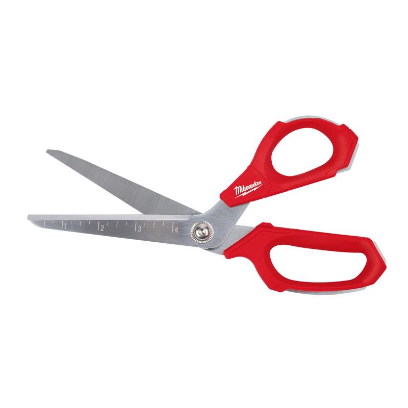 Scissors, Milwaukee, Offset Jobsite, 9-1/2 in OAL, Iron Carbide Blade, Loop Handle, Black/Red Handle - 1