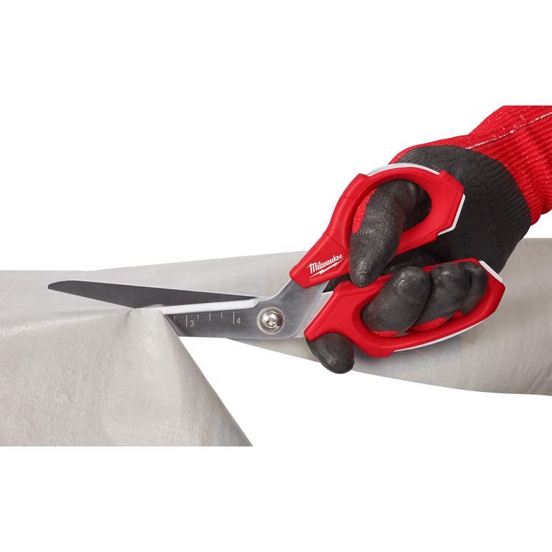 Scissors, Milwaukee, Offset Jobsite, 9-1/2 in OAL, Iron Carbide Blade, Loop Handle, Black/Red Handle - 2