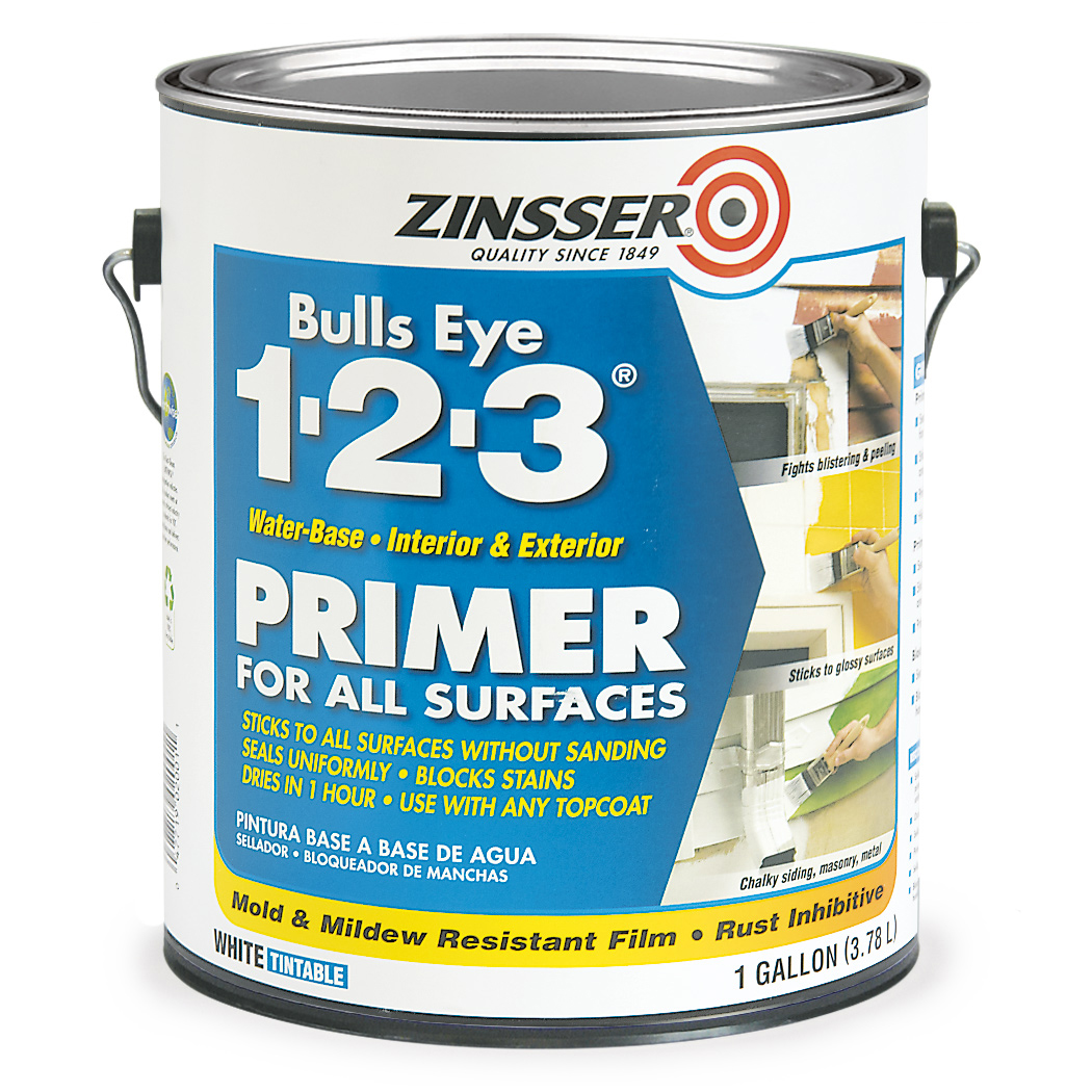 Bulls Eye 1-2-3, Interior/Exterior Water-Based Primer, White, 1 gal - 1
