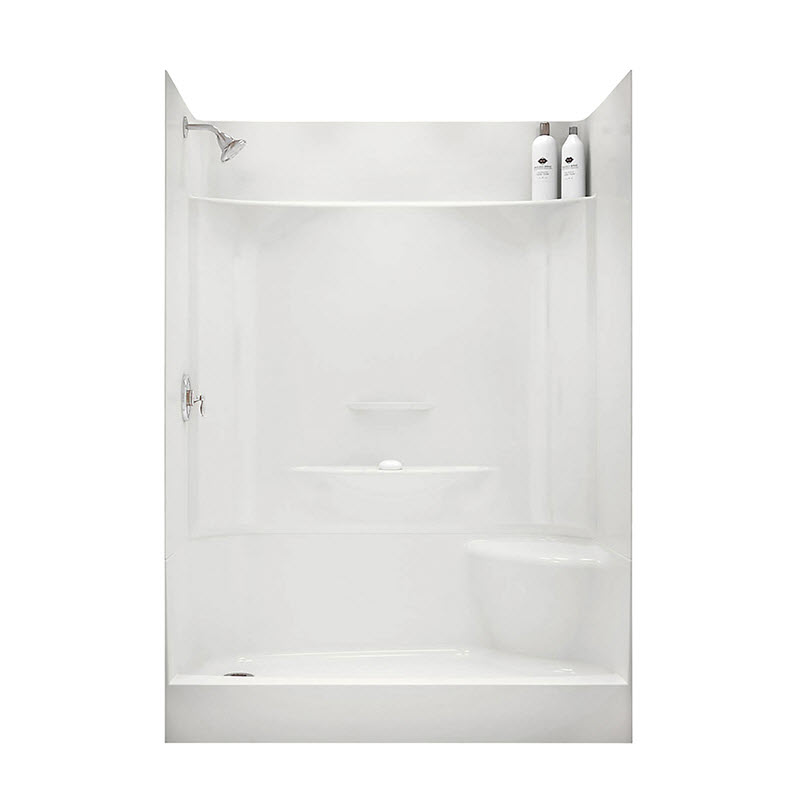 Shower Base, MAAx, Right Hand Seat, Left Hand Drain, 59.88 in W x 30 in D x 20.13 in H, Fiberglass, White - 1