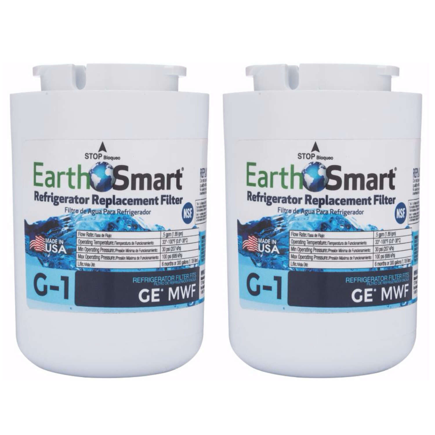 Earthsmart G-1 Refrigerator Replacement Filter For GE MWF, Safewater, 2pk - 1