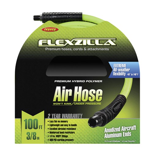 Air Hose, Flexzilla, Hybrid Polymer, 3/8 in x 100 ft L, Fittings: 1/4 in MNPT - 2
