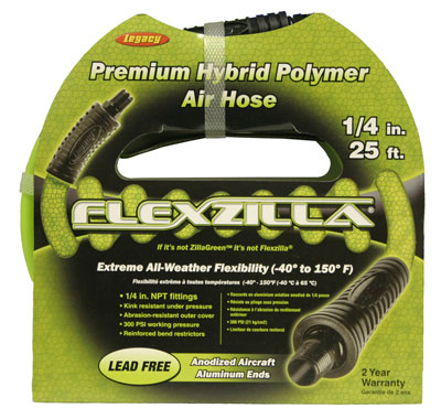 Air Hose, Flexzilla, Hybrid Polymer, 1/4 in x 25 ft L, Fittings: 1/4 in MNPT - 1
