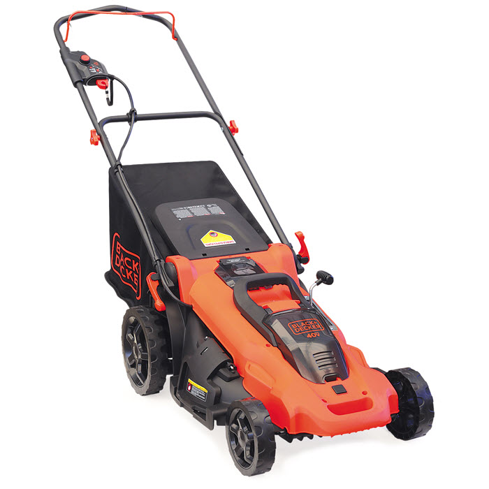 Cordless Lawn Mower Kit, Black+Decker, 2 Ah, 40 V, Lithium-Ion, 20 in W Cutting - 1