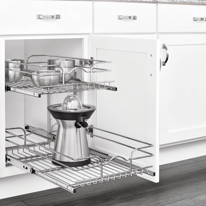 Cabinet Pull Out Basket, Rev-A-Shelf, 100 lb, 2-Shelf, Steel, Silver, Chrome - 2