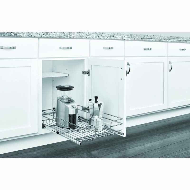 Cabinet Pull Out Basket, Rev-A-Shelf, 100 lb, 1-Shelf, Steel, Silver, Chrome - 2