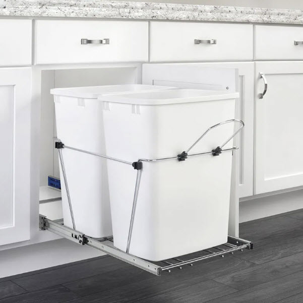 Pull Out Waste Container, Rev-A-Shelf, Soft Close, 35 qt White Polymer Bin - 2