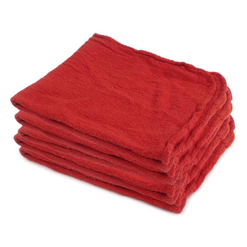 Shop Towel, Buffalo, 14 in L, 14 in W, Cotton, Red, 5/PK - 2