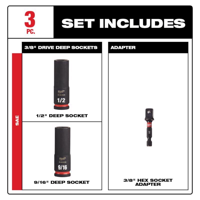 Impact Deep Well Socket Set, Milwaukee, Shockwave, 3CT - 2