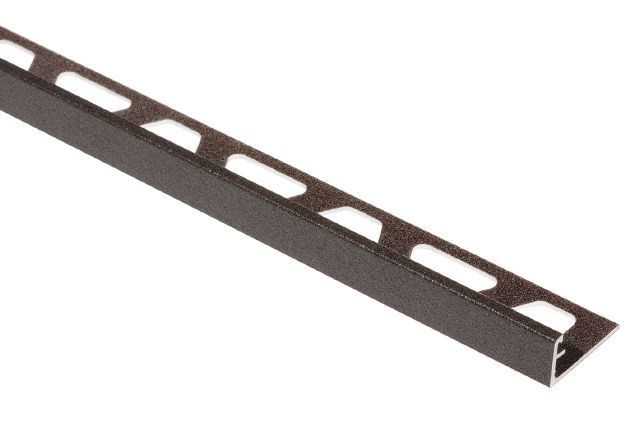 Tile Edge Trim, Schluter Schiene, 8 Ft L, 3/8 in H, Aluminum, Dark Anthracite, Textured - 1