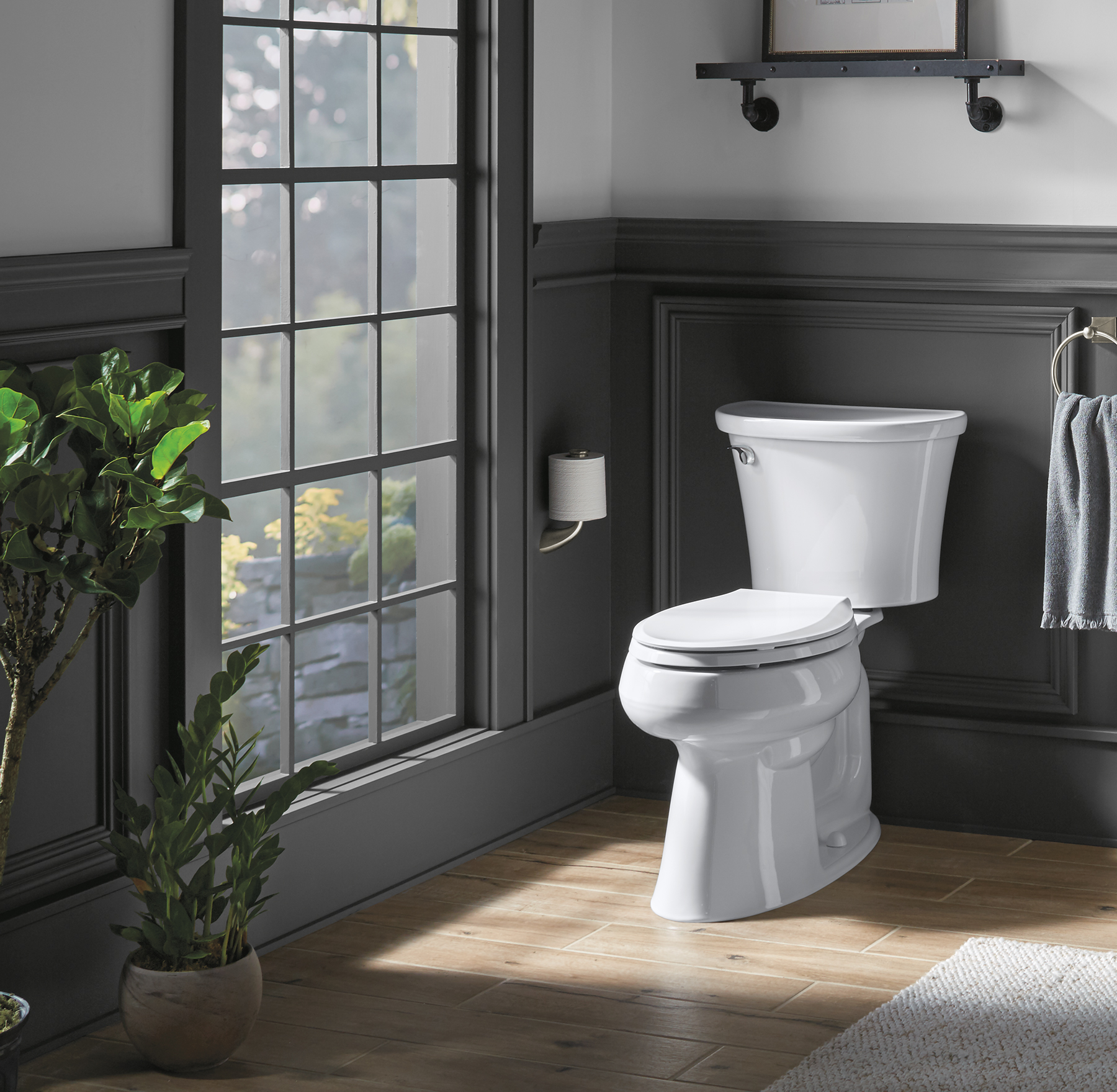 Elongated Toilet Kit, Kohler, Chair Height, 1.28 gpf Flush, 12 in Rough-In, Vitreous China, White - 2