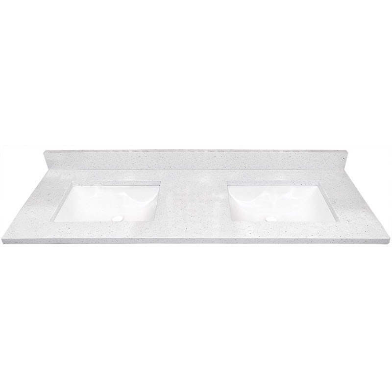 Quartz Vanity Top, 61 in W x 22 in D, Keystone, Double Bowl, Sparkling White, Faucet Holes 8 in On-Center - 1