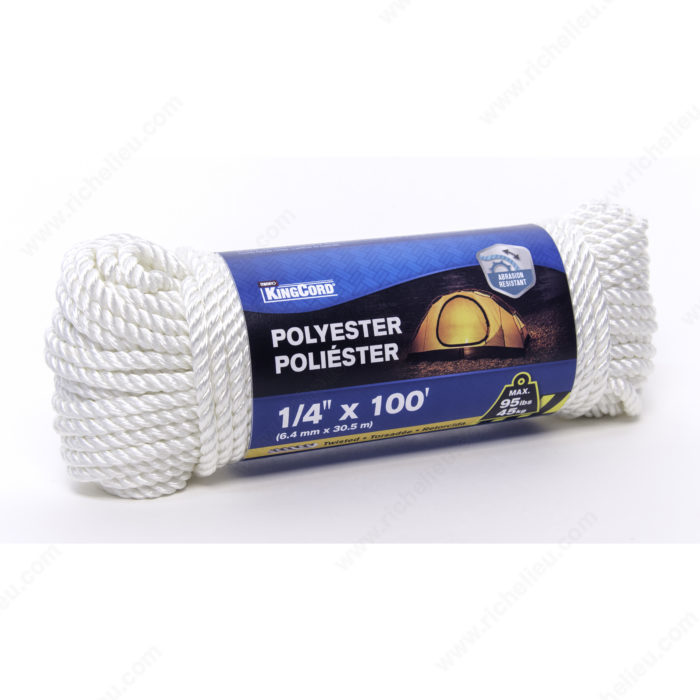 Rope, Kingcord, 1/4 in Dia, 100 ft L, 100 lb Working Load, Polyester, White - 1