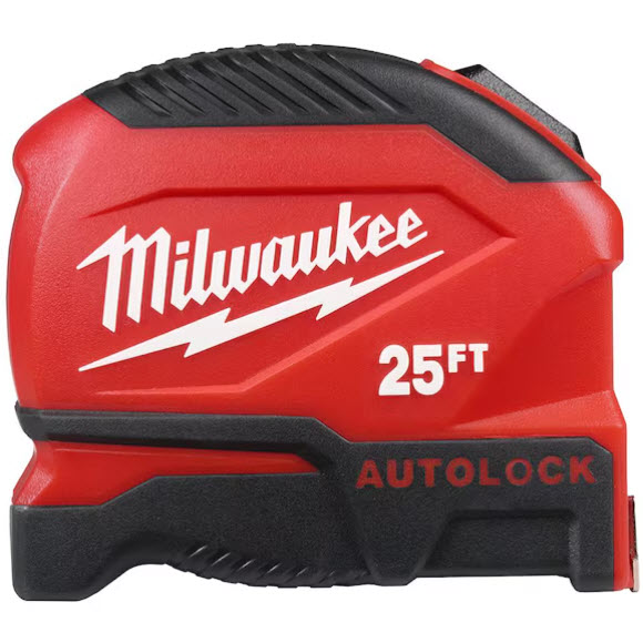 Compact Auto-Lock Measuring Tape, Milwaukee, 25 ft L, 1 in W Blade - 1