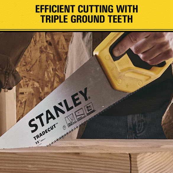 Panel Saw, Stanley, Tradecut, 15 in L Blade, 8 TPI, Carbon Steel Hand Saw, Comfort-Grip Plastic Handle - 3