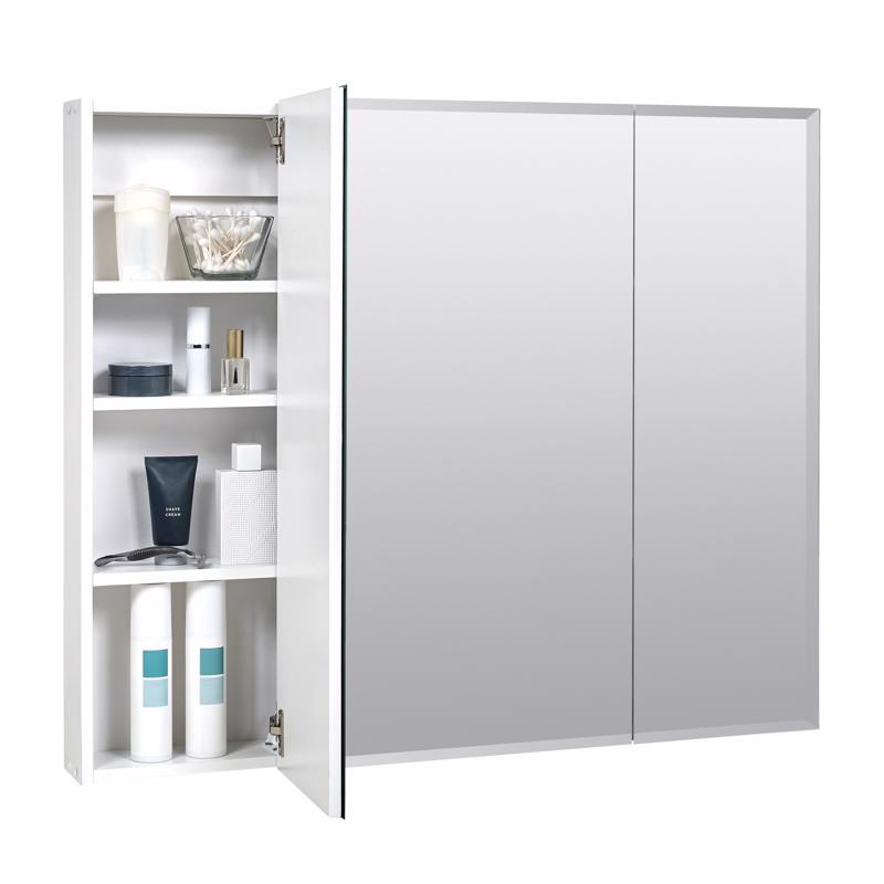 Medicine Cabinet, Zenith, 35.875 in W x 4.5 in D x 29.875 in H, Wood, Clear, 3-Shelf, 3-Door - 2