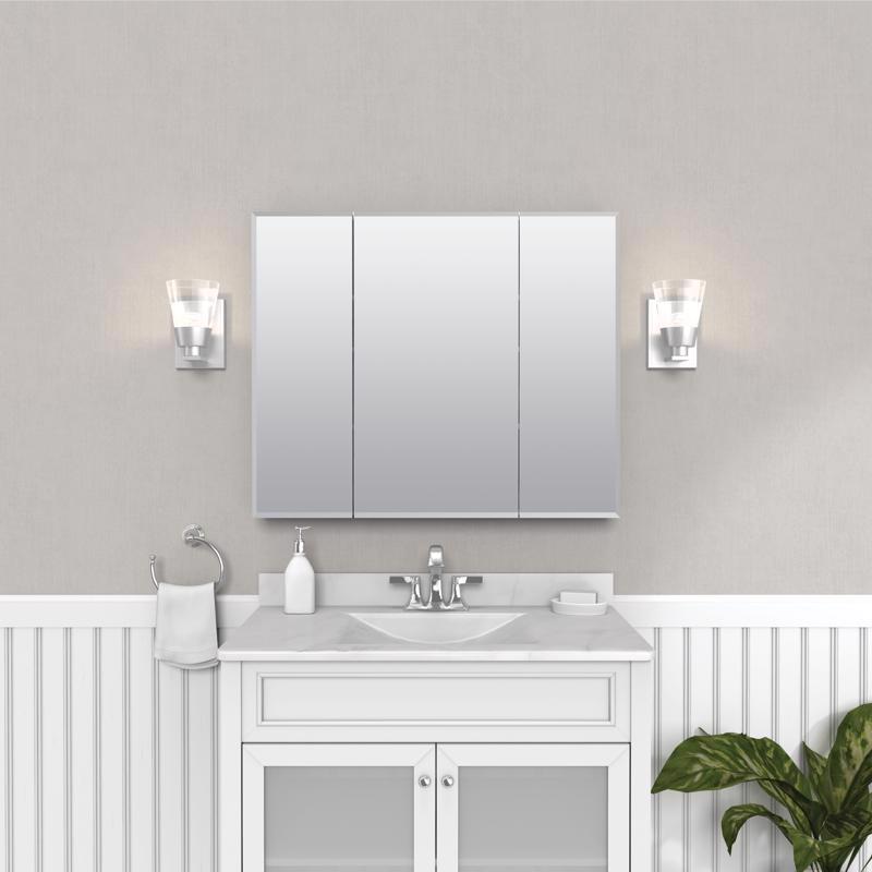 Medicine Cabinet, Zenith, 35.875 in W x 4.5 in D x 29.875 in H, Wood, Clear, 3-Shelf, 3-Door - 3