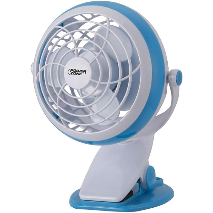 Power Zone Desk Clip-On Fan, Prowerzone, 4 in Blade Dia, Dual-Powered by Battery or USB - 1