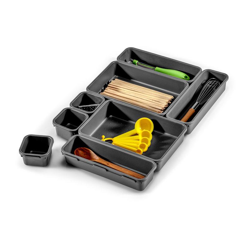 Drawer Organizer Kit, Madesmart, Interlocking, Black Plastic, 4-5/8 in L, 6-1/4 in W, 9-1/4 in D, 8 pc Set - 1