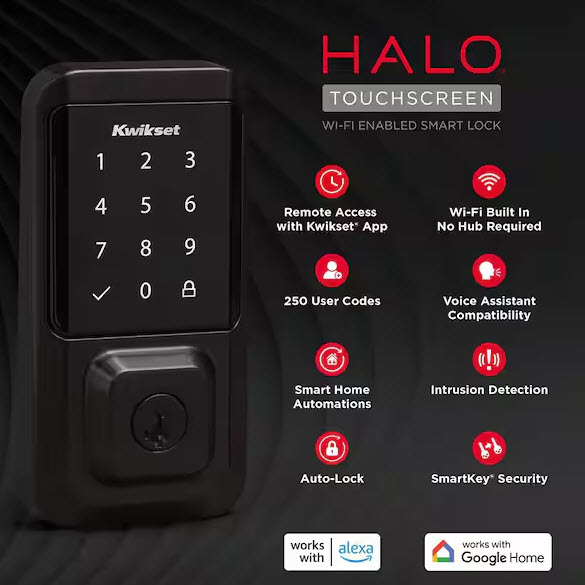 Electronic Deadbolt, Kwikset, Halo Touchscreen, Wifi, AAA Grade, Zinc, Venetian Bronze - 2