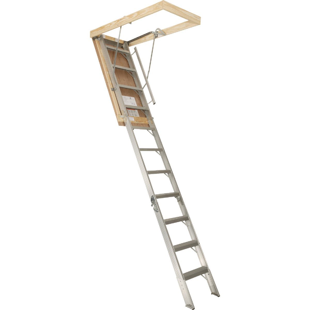 Aluminum Attic Ladder, Louisville, Type IAA 375 lb Capacity, 7 ft 8 in to 10 ft 3 in H Ceiling, 25-1/2 x 54 in Ceiling Opening, 11-Step - 1