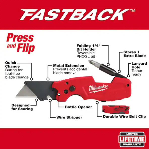 Folding Utility Knife, Milwaukee, 2.4 in L, Bi-Metal Blade, Ergonomic Handle - 2