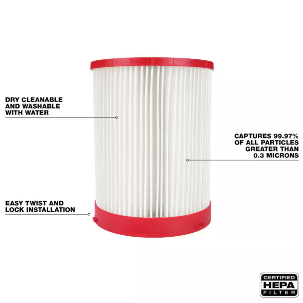 Vacuum HEPA Filter, Milwaukee, 0.3 - 2