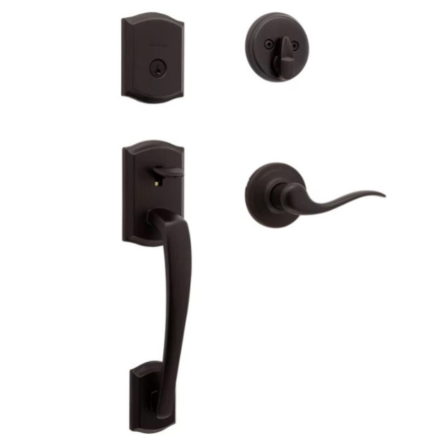 Door Entry Handleset, Kwikset, Prescott, Tustin Lever, Venetian Bronze, SmartKey - 1