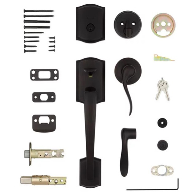 Door Entry Handleset, Kwikset, Prescott, Tustin Lever, Venetian Bronze, SmartKey - 2