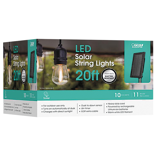 Solar String Lights, Feit, 20 ft, 11-Lamp, LED - 3