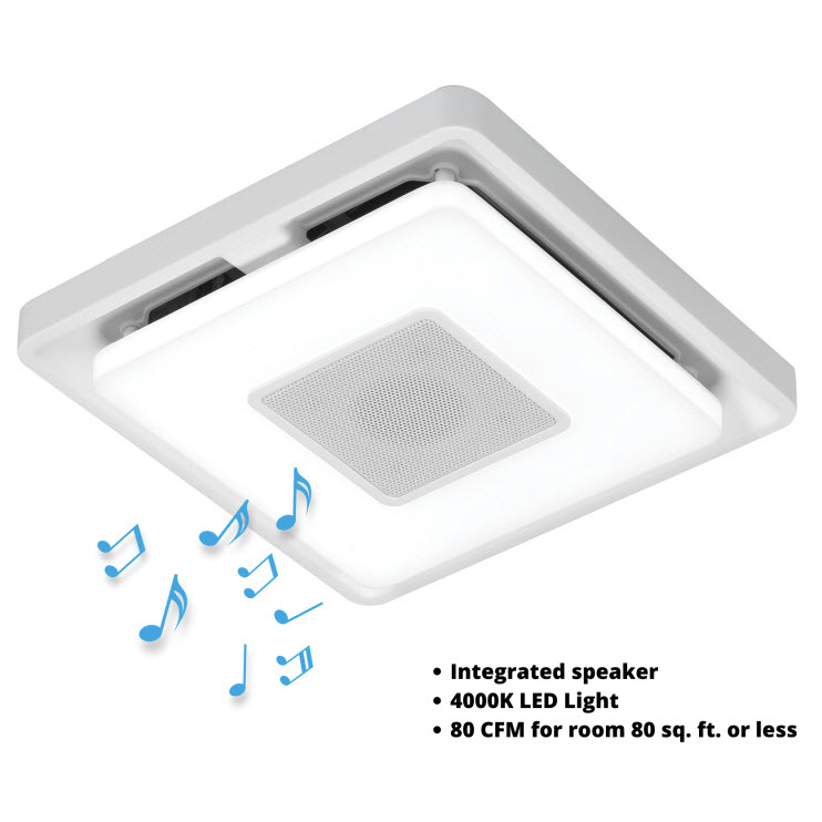 Bath Fan, Homewerks, LED Light, Bluetooth Speaker, 80 CFM, 1.5 Sones - 2