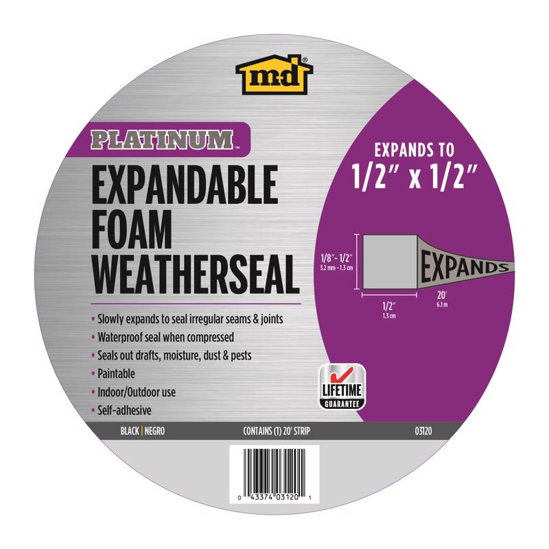 Waterproof Weather Seal, M-D, 1/2 in W, 20 ft L, Foam, Black - 2