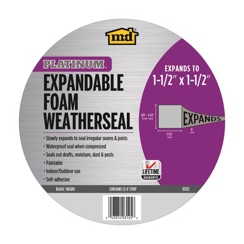 Waterproof Weather Seal, M-D, 1-1/2 in W, 8 ft L, Foam, Black - 1