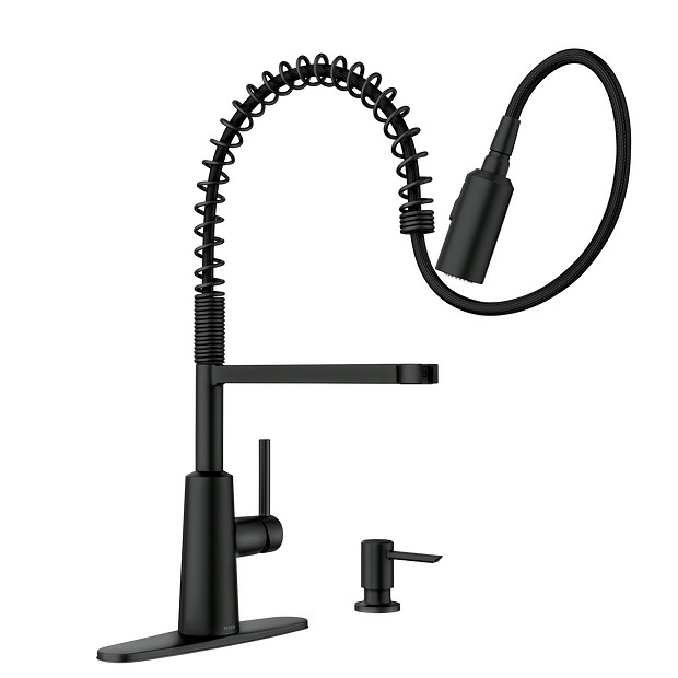 Nori Kitchen Faucet, Moen, Pull Down, Matte Black, Includes Soap Dispenser - 2